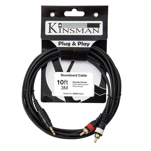 Kinsman Standard Soundcard Cable ~ 3.5mm Stereo/2 x Phono ~ 10ft/3m - DD Music Geek
