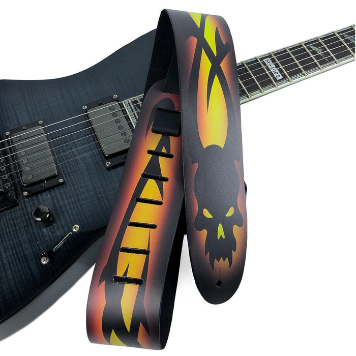 Perri's 2.5" Leather Guitar Strap ~ Tribal Skulls - DD Music Geek