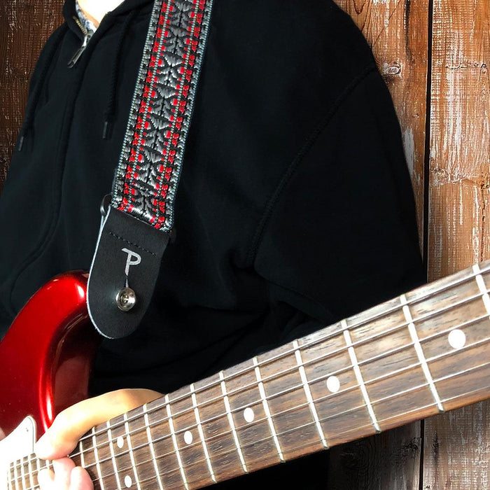 Perri's 2" Retro Hootenanny Poly Guitar Strap ~ Silver Red - DD Music Geek