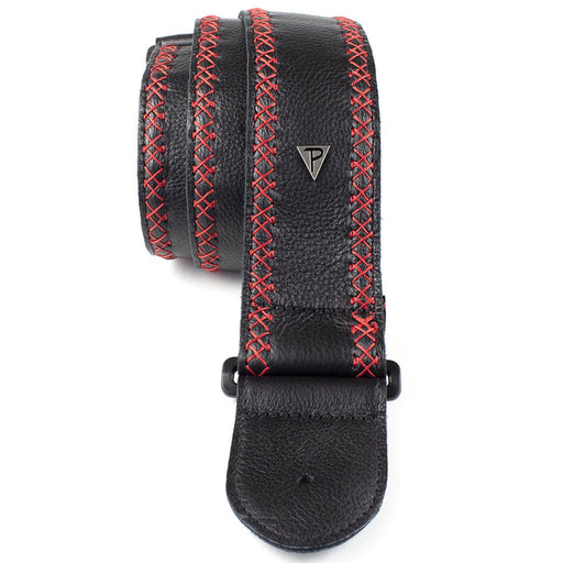 Perri's Soft Glove Leather 2.5" Guitar Strap ~ Black with Red Stitch - DD Music Geek