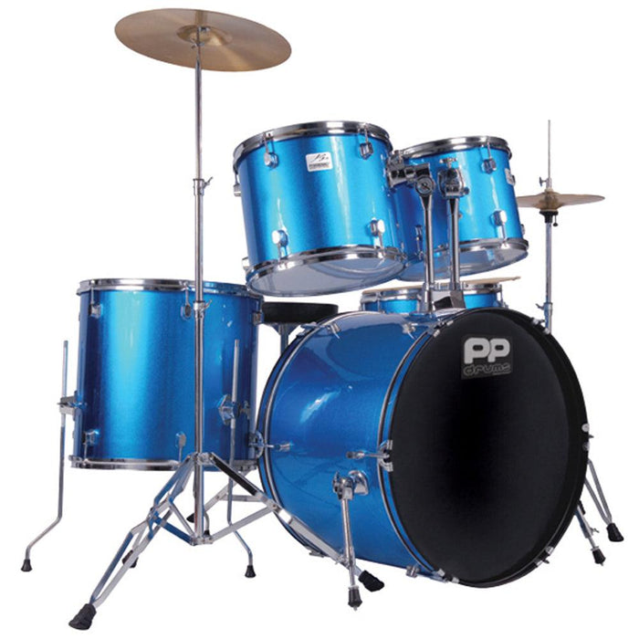 PP Drums Full Size 5 Piece Drum Kit ~ Blue - DD Music Geek