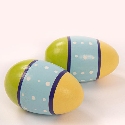 PP World 'Early Years' Wooden Egg Shakers ~ Pair ~ Yellow/Blue/Green - DD Music Geek