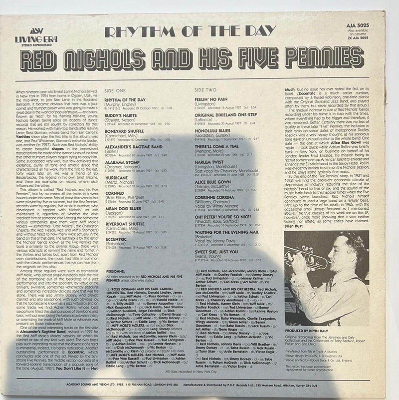 Red Nichols And His Five Pennies: Rhythm Of The Day [Preowned VINYL] VG+/VG+ - DD Music Geek