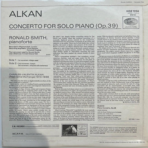 Ronald Smith: Alkan Concerto for Solo Piano M-/M- - DD Music Geek