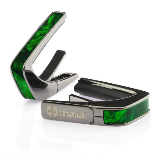 Thalia Exotic Series Shell Collection Capo ~ Black Chrome with Green Angel Wing Inlay - DD Music Geek