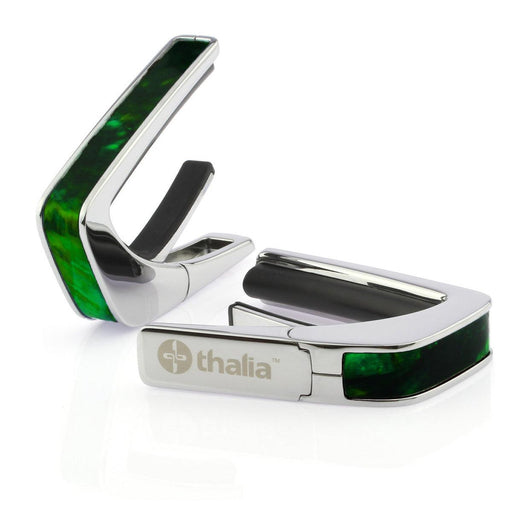 Thalia Exotic Series Shell Collection Capo ~ Chrome with Green Angel Wing Inlay - DD Music Geek