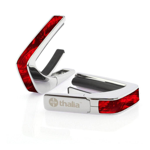 Thalia Exotic Series Shell Collection Capo ~ Chrome with Red Angel Wing Inlay - DD Music Geek