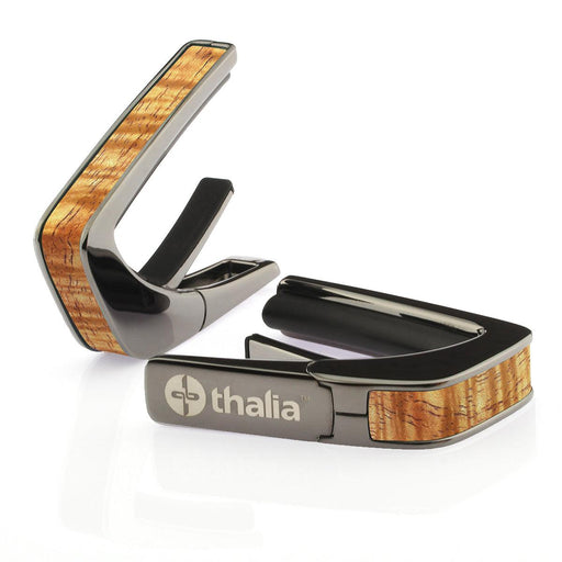 Thalia Exotic Series Wood Collection Capo ~ Black Chrome with AAA Hawaiian Koa Inlay - DD Music Geek