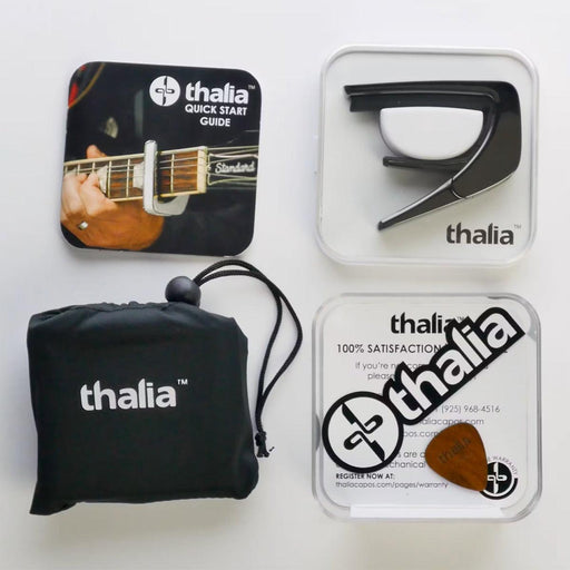 Thalia Exotic Series Wood Collection Capo ~ Black Chrome with AAA Hawaiian Koa Inlay - DD Music Geek