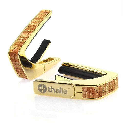 Thalia Exotic Series Wood Collection Capo ~ Gold with AAA Hawaiian Koa Inlay - DD Music Geek