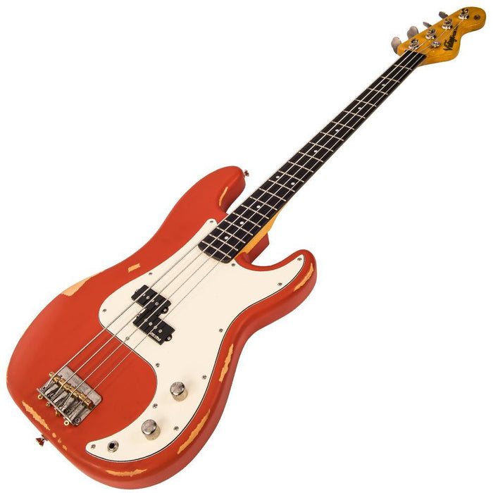 Vintage V4 ICON Bass ~ Distressed Firenza Red - DD Music Geek