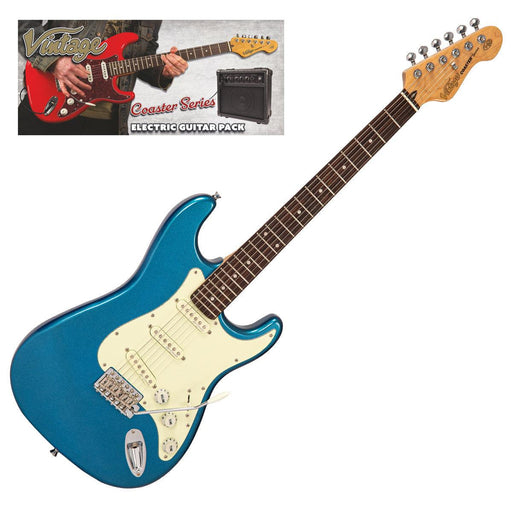 Vintage V60 Coaster Series Electric Guitar Pack ~ Candy Apple Blue - DD Music Geek