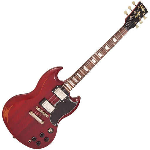 Vintage VS6 ICON Electric Guitar ~ Distressed Cherry Red - DD Music Geek