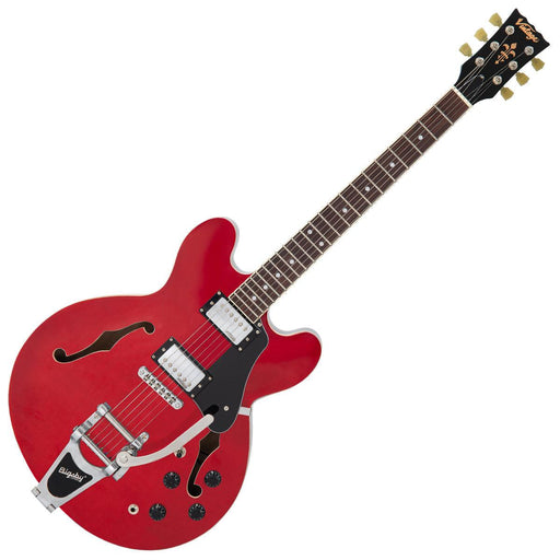Vintage VSA500B ReIssued Semi Acoustic Guitar w/Bigsby ~ Cherry Red - DD Music Geek