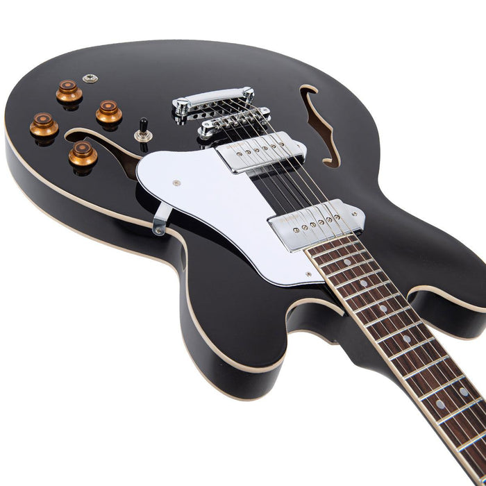 Vintage VSA500P ReIssued Semi Acoustic Guitar ~ Boulevard Black - DD Music Geek